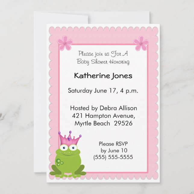 Invitación a Baby Shower de Frog Princess (Anverso)