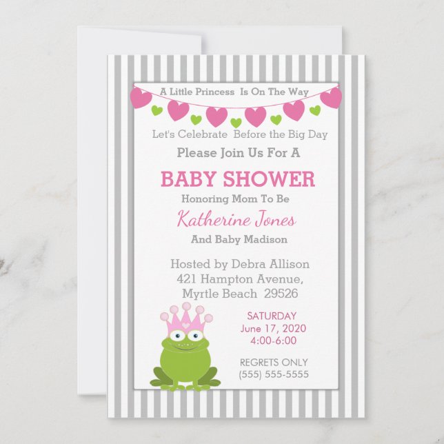 Invitación a Baby Shower de Frog Princess (Anverso)