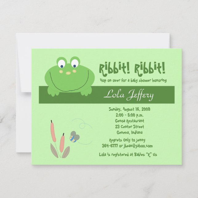 Invitación a Baby Shower de Froggyville Cute Frog (Anverso)