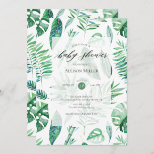 Invitación a Baby Shower de frondosas tropicales