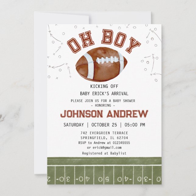 Invitación a Baby Shower de fútbol americano perso (Anverso)