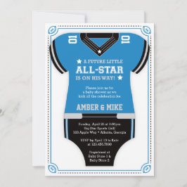 Invitación a Baby Shower de fútbol, negro, azul