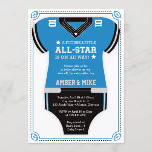 Invitación a Baby Shower de fútbol, negro, azul