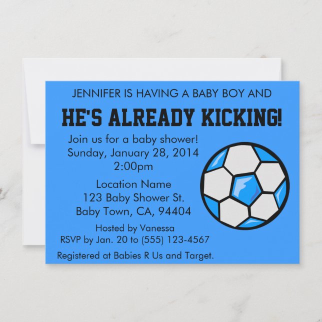 Invitación a Baby Shower de fútbol, Personalizable (Anverso)