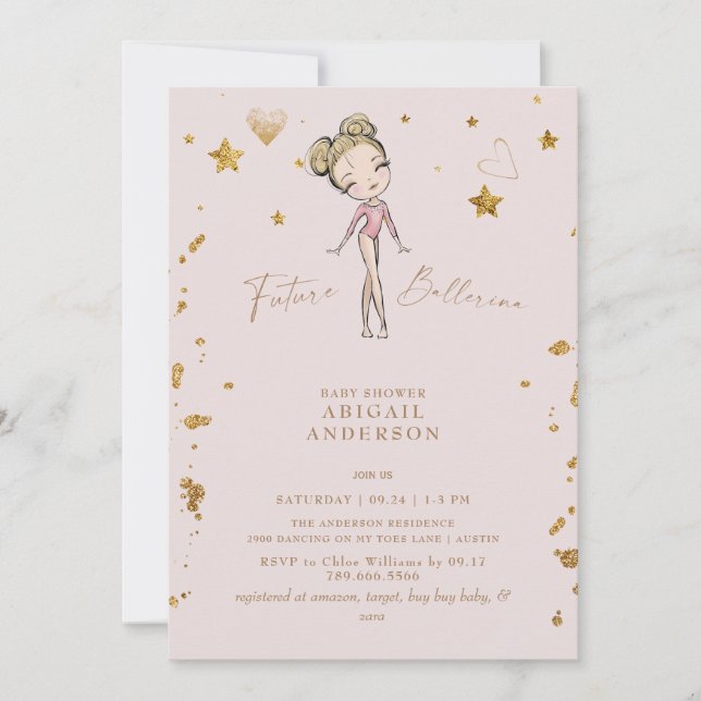 Invitación a Baby Shower de Future Ballerina Rubor (Anverso)