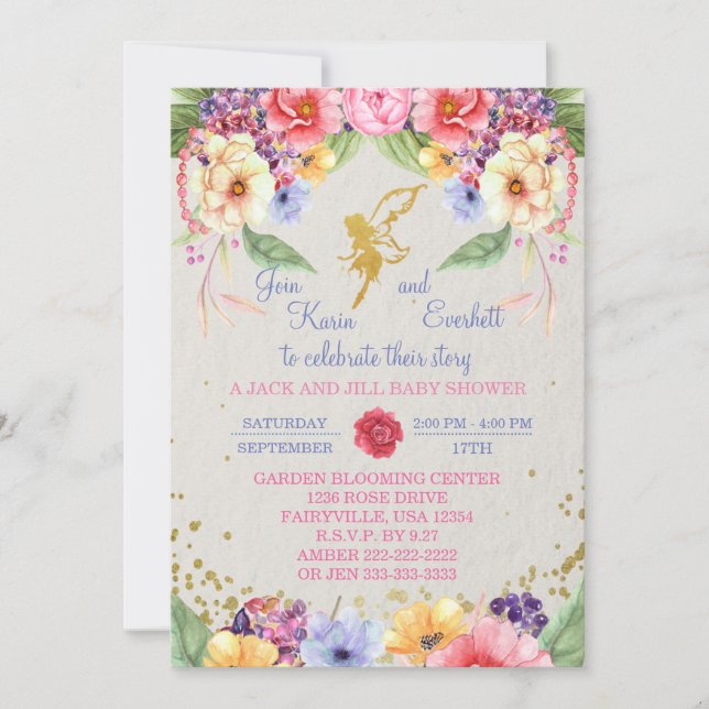 Invitación a Baby Shower de Garden Golden Fairy (Anverso)