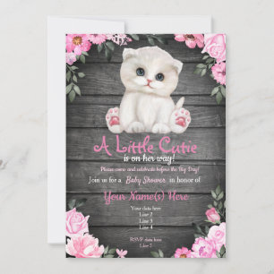 Invitación a Baby Shower de gatitos rosados, rústi