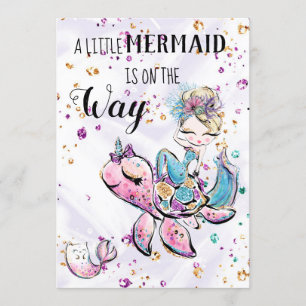 ~ Invitación a Baby Shower de gato Mermaid Sea Uni