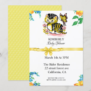 Invitación a Baby Shower De Gato Y Mariposa