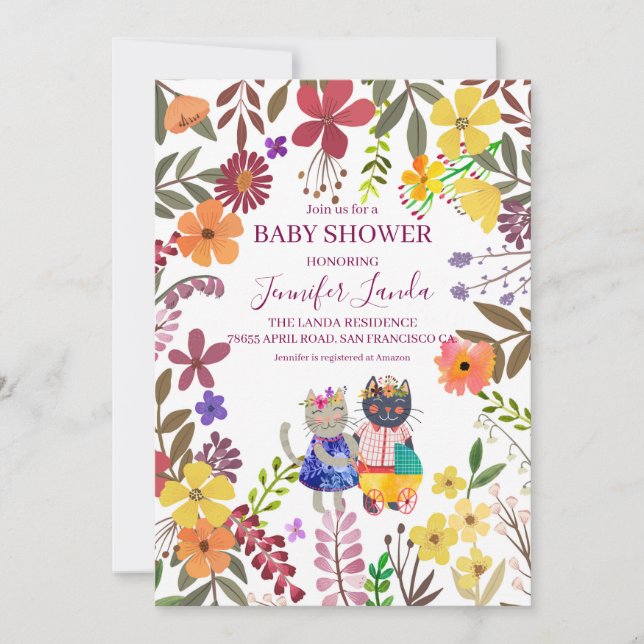 Invitación a Baby Shower de gatos de corte