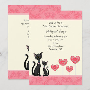 Invitación a Baby Shower de gatos, gatitos y coraz
