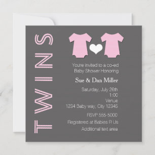 Invitación a Baby Shower de gemelas niña rosa