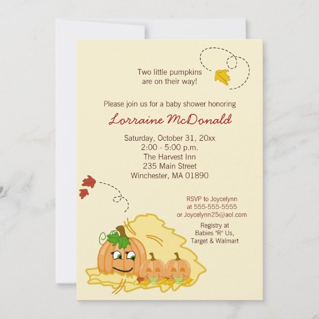 Invitación a Baby Shower de Gemelos de Calabaza (N (Anverso)