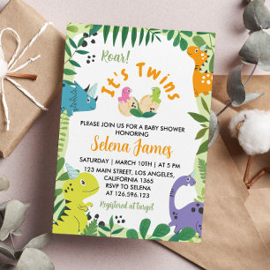 Invitación a Baby Shower de Gemelos Dinosaurios