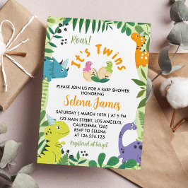 Invitación a Baby Shower de Gemelos Dinosaurios