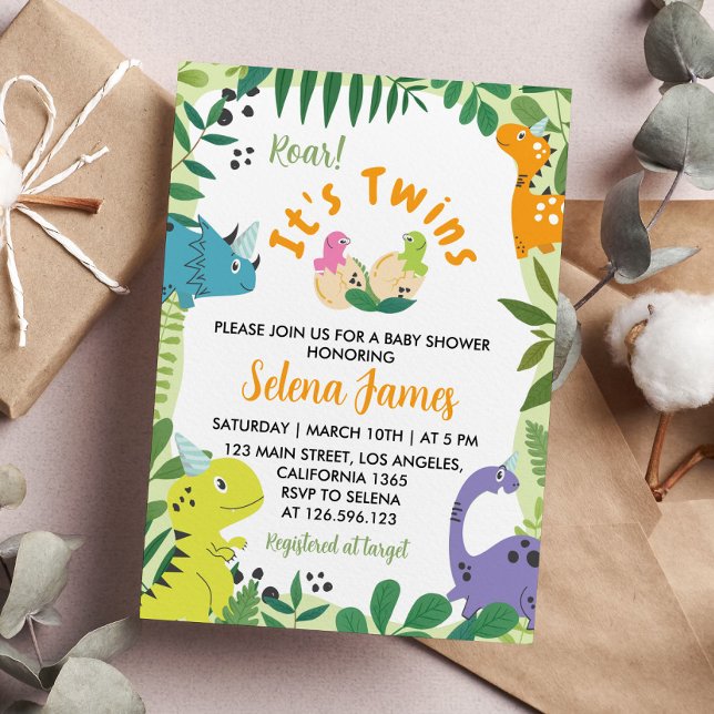 Invitación a Baby Shower de Gemelos Dinosaurios (Subido por el creador)