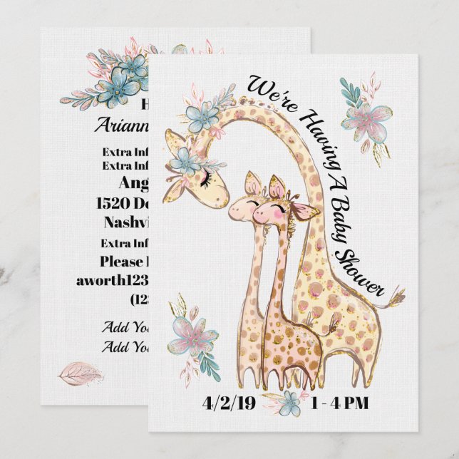 Invitación a Baby Shower de Gemelos Preciosos (Anverso / Reverso)