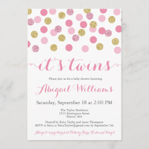 Invitación a Baby Shower de gemelos Purpurinas ros