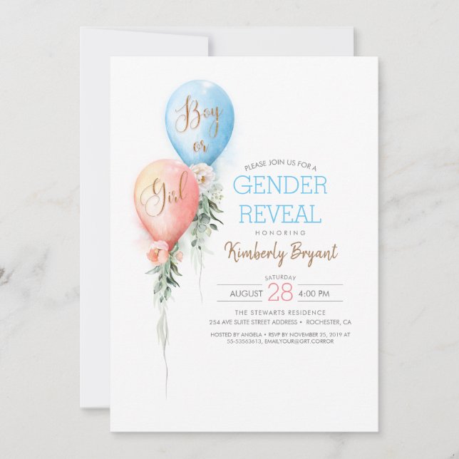 Invitación a Baby Shower de Gender Revelar Balloon (Anverso)