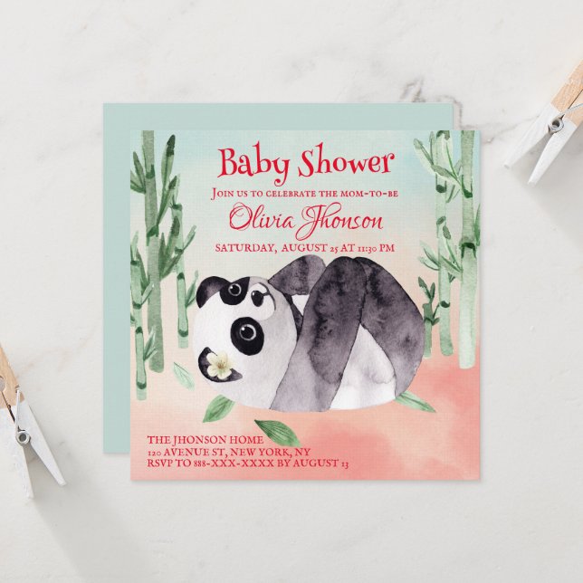 Invitación a Baby Shower de género de panda con bu (Anverso/Reverso In Situ)