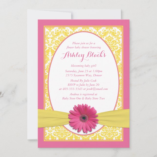 Invitación a Baby Shower de Gerbera Daisy amarillo (Anverso)