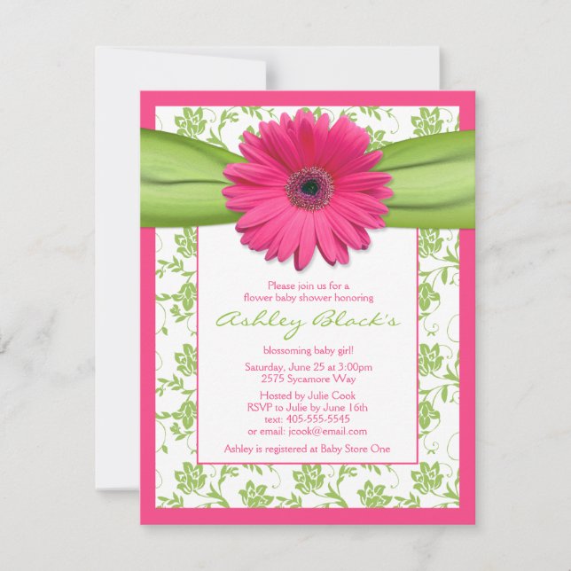 Invitación a Baby Shower de Gerbera Daisy verde ro (Anverso)