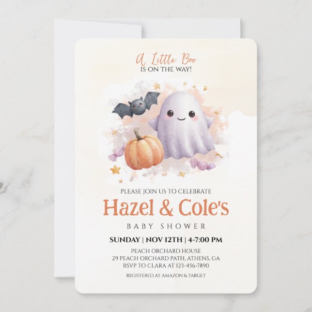 Invitación a Baby Shower de Ghost de Halloween (Anverso)