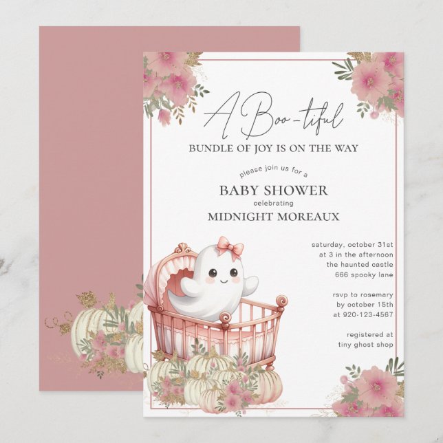 Invitación a Baby Shower de Ghost Halloween (Anverso / Reverso)