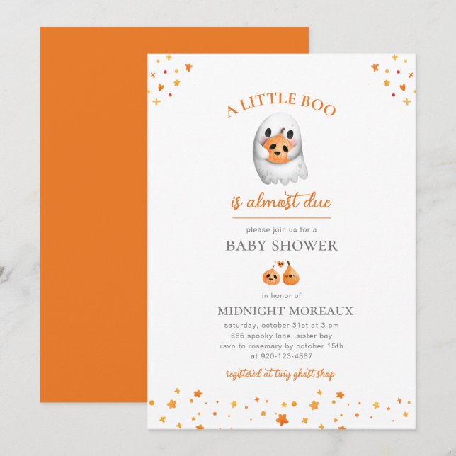 Invitación a Baby Shower de Ghost Halloween (Anverso / Reverso)