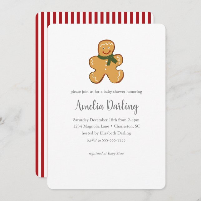 Invitación a Baby Shower de Gingerbread Cookie (Anverso / Reverso)
