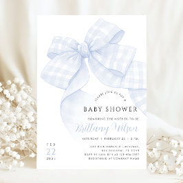 Invitación a Baby Shower de Gingham Blue Bow
