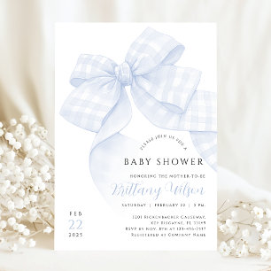 Invitación a Baby Shower de Gingham Blue Bow