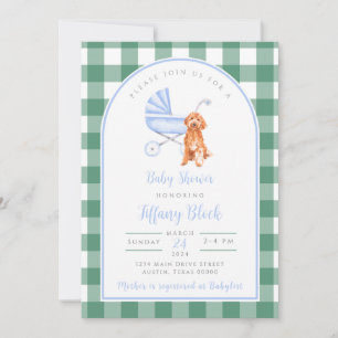 Invitación a Baby Shower de Gingham Check Dog Boy