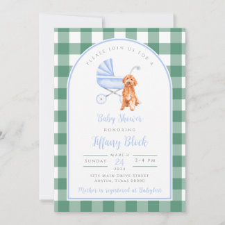 Invitación a Baby Shower de Gingham Check Dog Boy