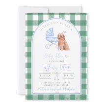 Invitación a Baby Shower de Gingham Check Dog Boy