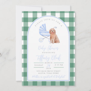 Invitación a Baby Shower de Gingham Check Dog Boy