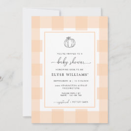 Invitación a Baby Shower de Gingham Peach Fall Pum
