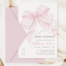 Invitación a Baby Shower de Gingham Pink Bow