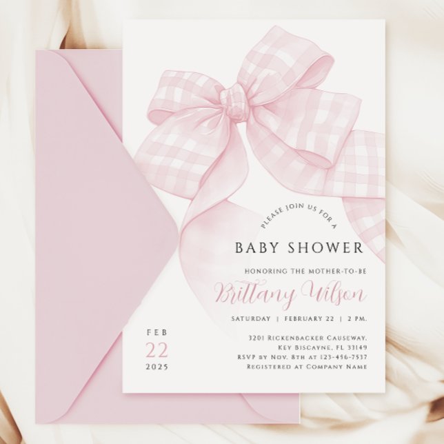 Invitación a Baby Shower de Gingham Pink Bow (Subido por el creador)