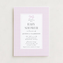 Invitación a Baby Shower de Gingham Pink Bow Baby 