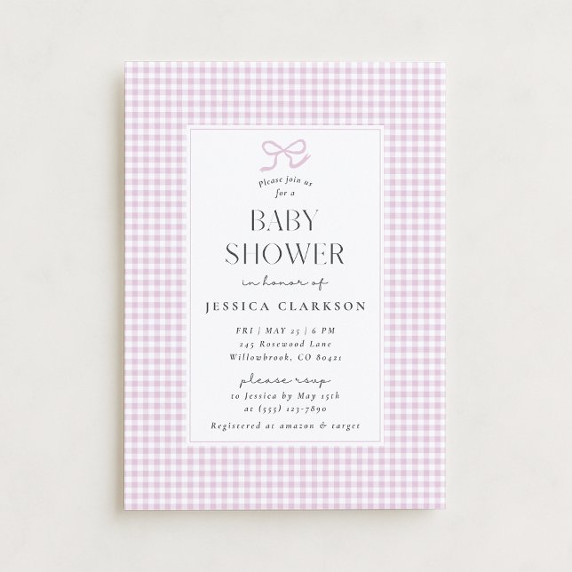 Invitación a Baby Shower de Gingham Pink Bow Baby  (Subido por el creador)