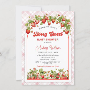 Invitación a Baby Shower de Gingham Strawberry