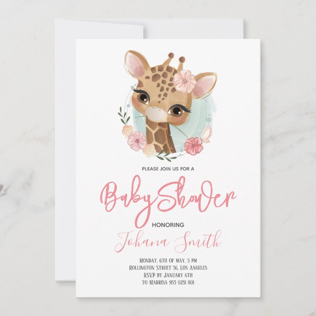 Invitación a Baby Shower de Giraffe Safari Cute (Anverso)