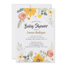 Invitación a Baby Shower de girasol acuarela