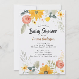 Invitación a Baby Shower de girasol acuarela