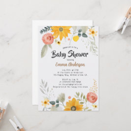 Invitación a Baby Shower de girasol acuarela