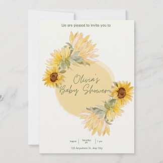 Invitación a Baby Shower de girasol acuarela