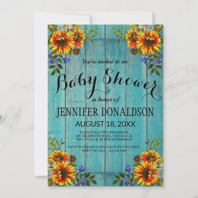 Invitación a Baby Shower de girasol azul ruso (Anverso)