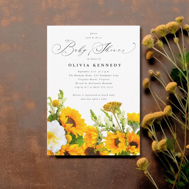 Invitación a Baby Shower de girasol | Boho Floral (Sunflower Baby Shower Invitation)