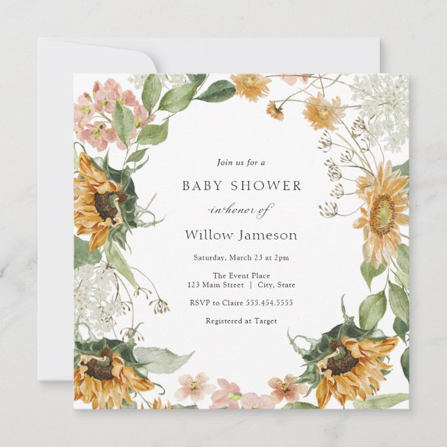 Invitación a Baby Shower de girasol ruso (Anverso)